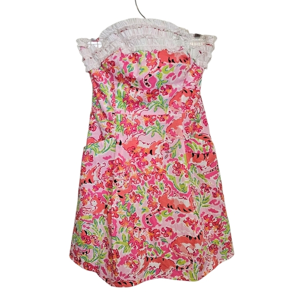 Lilly Pulitzer Strapless Ferra Dress Call Me Kitty Tiger Ruffle Mini Dress - Picture 2 of 8